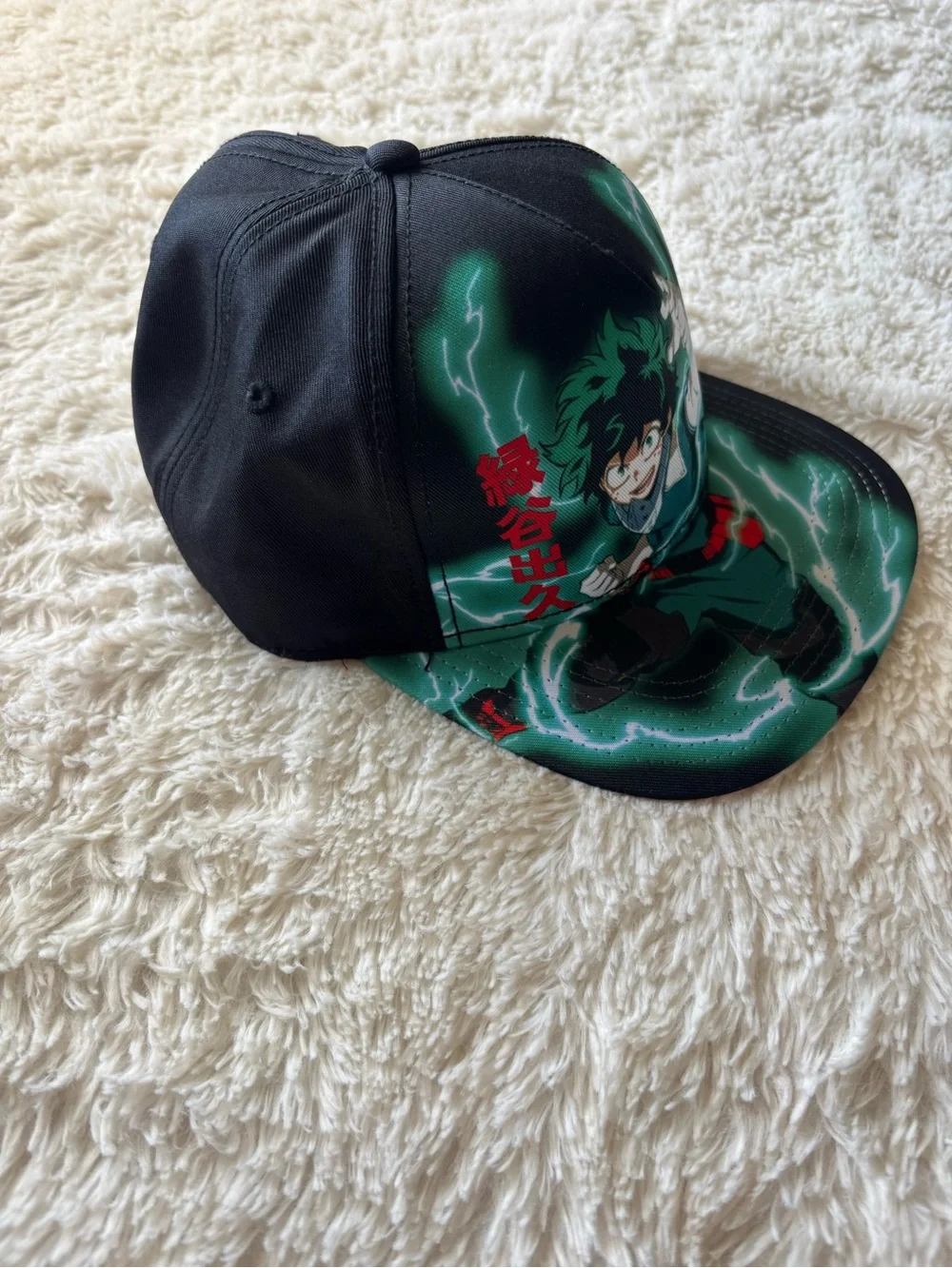 Kids Black & Green Deku Character Cap